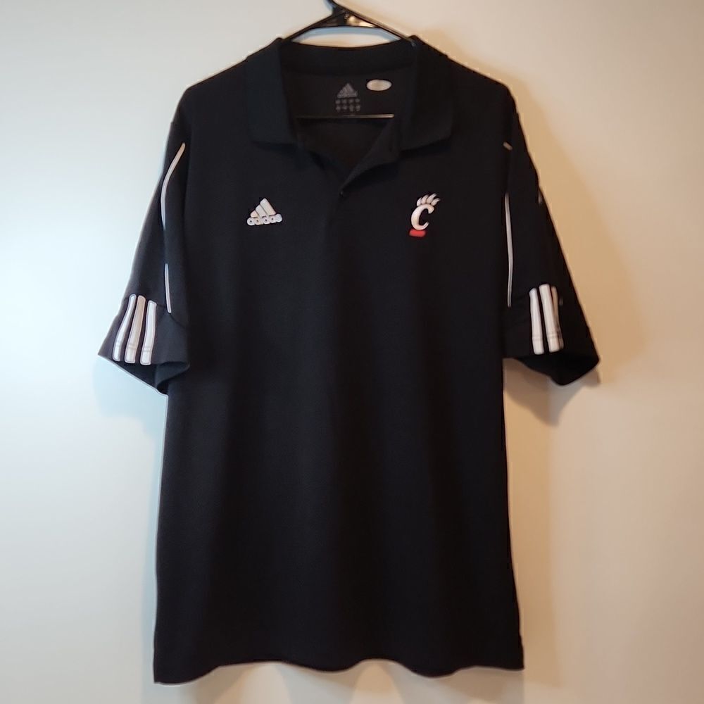 Adidas Climacool NCAA Cincinnati Bearcats Polo Shirt Men's Size Large Black EUC